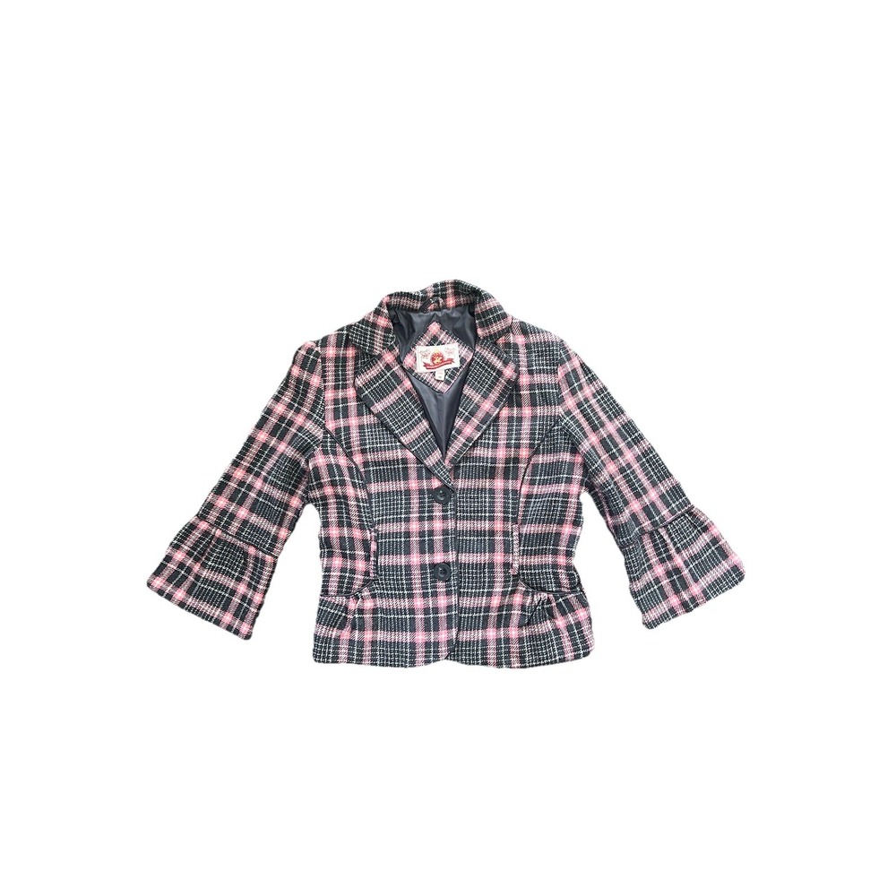 Y2K Pink Tweed  S/M Plaid Wool Blazer Bell Sleeve Mean Girls Academia Elle Woods